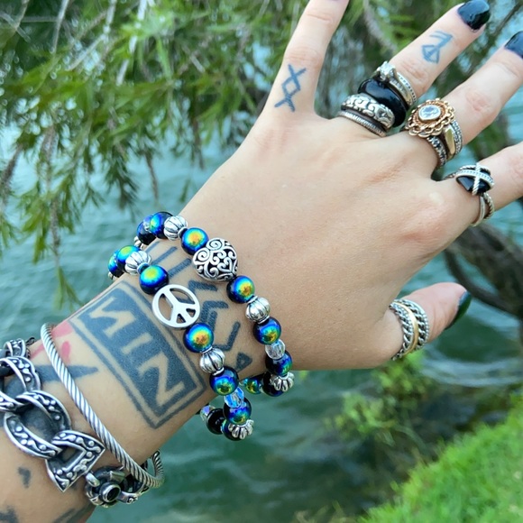 Silver Peace & love rainbow beads set bracelets - Picture 9 of 10